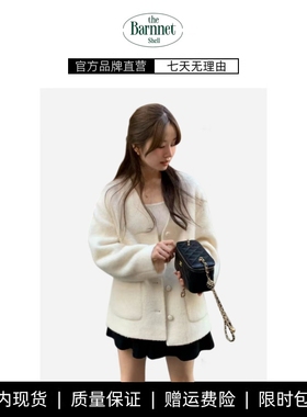 【现货】theBarnnet shell羊毛大衣韩系女装v领单排扣毛呢外套女