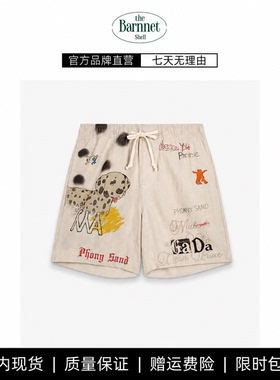 【现货】theBarnnet shell复古涂鸦风手绘印花短裤抽绳松紧腰工装