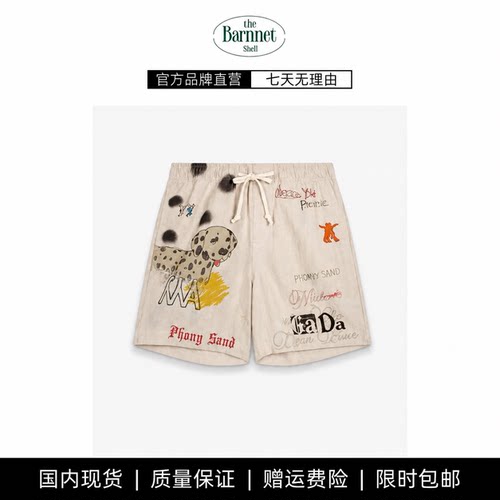 【现货】theBarnnet shell复古涂鸦风手绘印花短裤抽绳松紧腰工装