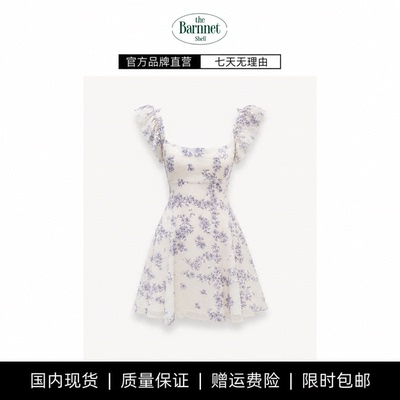 【现货】theBarnnet shell韩系雪纺碎花方领飞飞袖连衣裙收腰A字