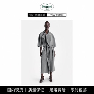 【现货】theBarnnetshell春夏韩国设计师气质排扣腰绳衬衫连衣裙