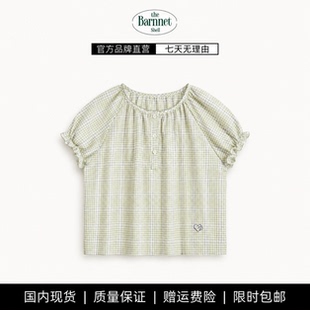【现货】theBarnnet shell韩国格纹泡泡袖衬衫韩系女纽扣短袖小衫