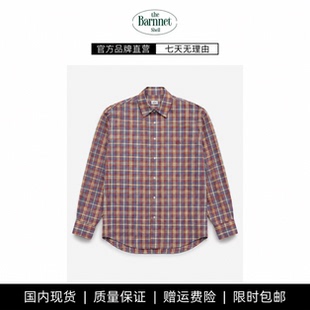 【现货】theBarnnet shell韩系八奶防晒格纹长袖衬衫复古翻领上衣