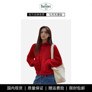 韩国八奶宽松翻领拉链针织开衫 shell秋季 theBarnnet 毛衣 现货