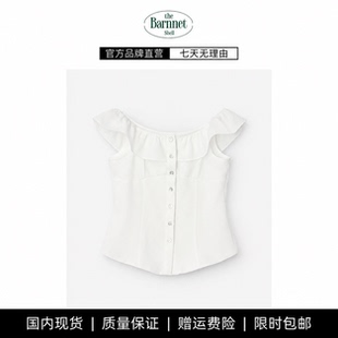【现货】theBarnnet shell韩国荷叶边一字肩飞飞袖衬衫韩系女上衣