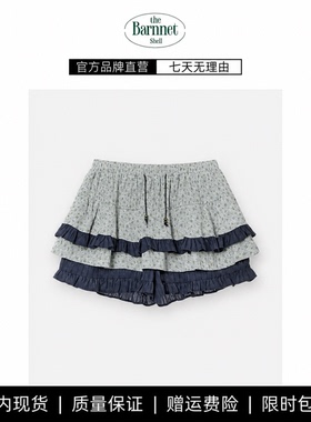 【现货】theBarnnet shell韩国少女碎花拼接系带短袖T恤层叠裙裤
