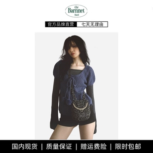 针织衫 shell羊毛毛球系带短袖 theBarnnet 女圆领叠穿上衣 现货