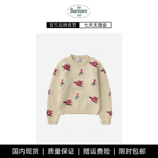 shell韩国玫瑰花圆领毛衣复古学院针织衫 theBarnnet 上衣 现货