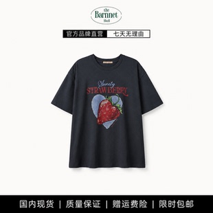 【现货】theBarnnetshell韩国设计师草莓玫瑰花短袖T恤韩系女上衣