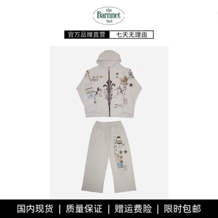 shell韩国小众涂鸦印花连帽拉链卫衣长裤 theBarnnet 套装 现货