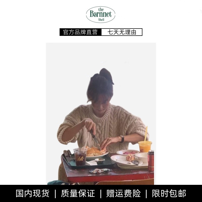 【现货】韩国小众thebarnnet通勤纯色套头麻花针织衫八奶家毛衣女