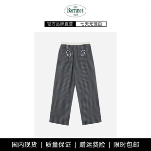 shell韩国格子天使翅膀直筒裤 theBarnnet 拼接抽绳休闲裤 现货
