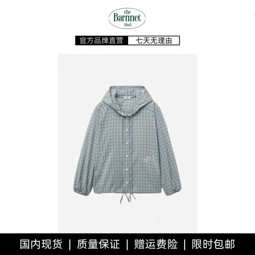 【现货】theBarnnet shell荷静同款格纹连帽衬衫韩系女装宽松衬衣