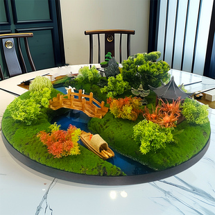 桌中间景观摆件大圆桌转盘花沙盘景观酒店装饰台面模拟桌花