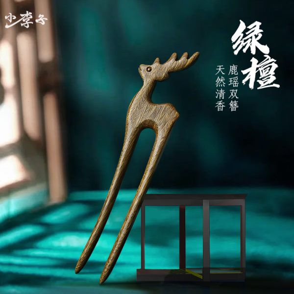 送女朋友檀香木盘发u型发簪簪绿国风髻手工簪子钗桃木日常双简约