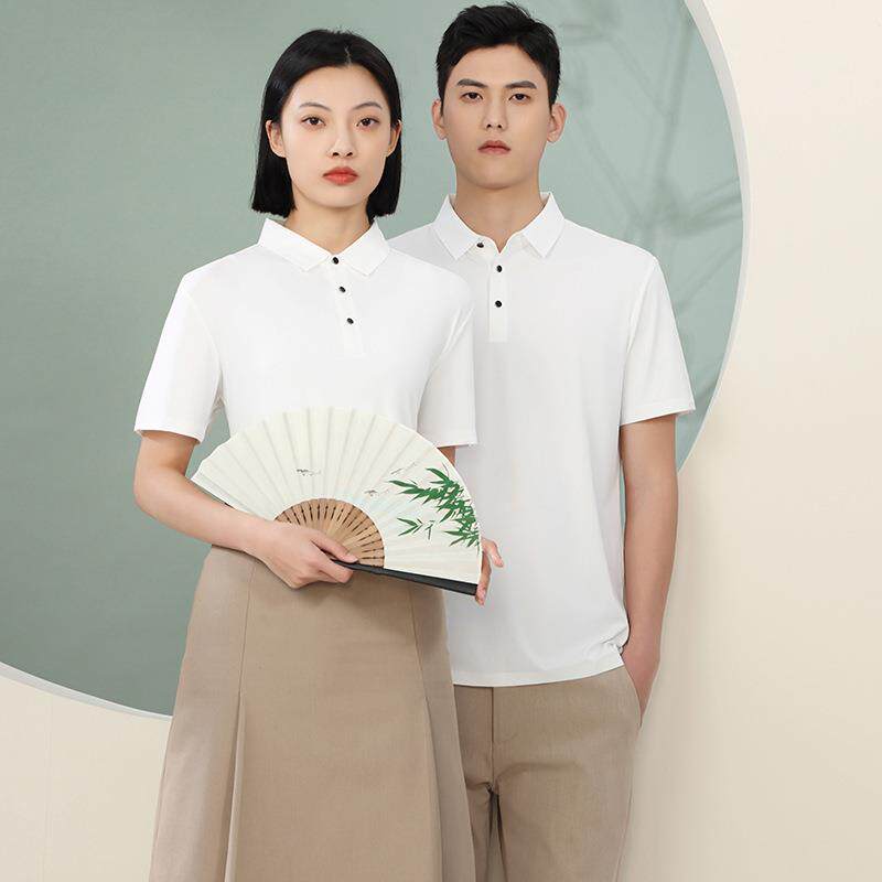 万有230286锦纶白色翻领短袖POLO衫男士工作服印字logo企业团体服