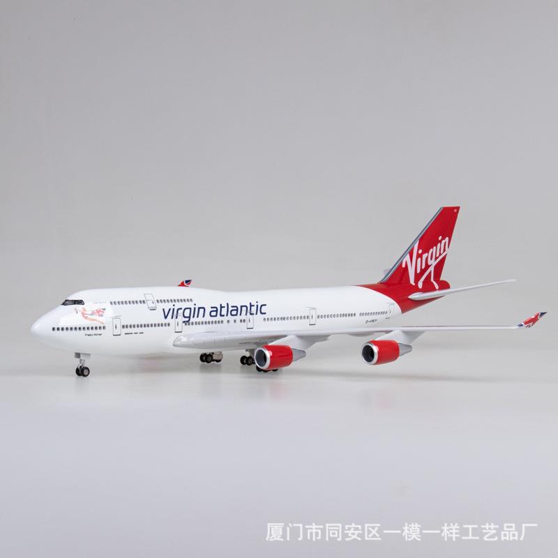 带轮子带灯 维珍航空波音747客机模型747民航飞机仿真B747-400