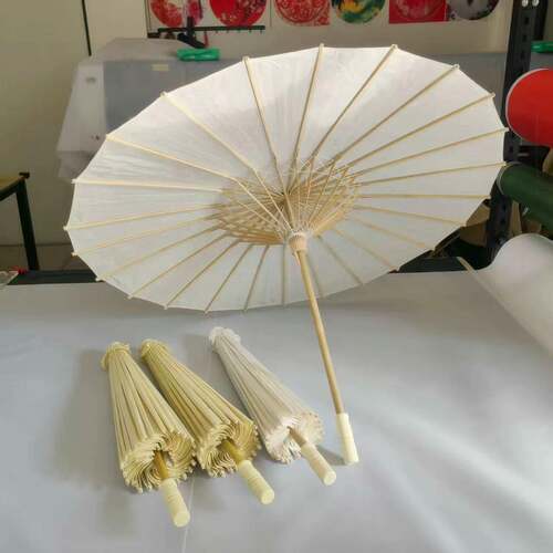 24骨全竹米色油纸伞国画伞手绘婚礼白伞纸张颜料优质