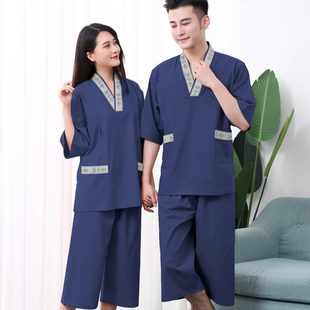 疗浴服桑拿按摩服衣汗蒸服足 汉蒸加肥加大棉麻服浴衣男女情侣码