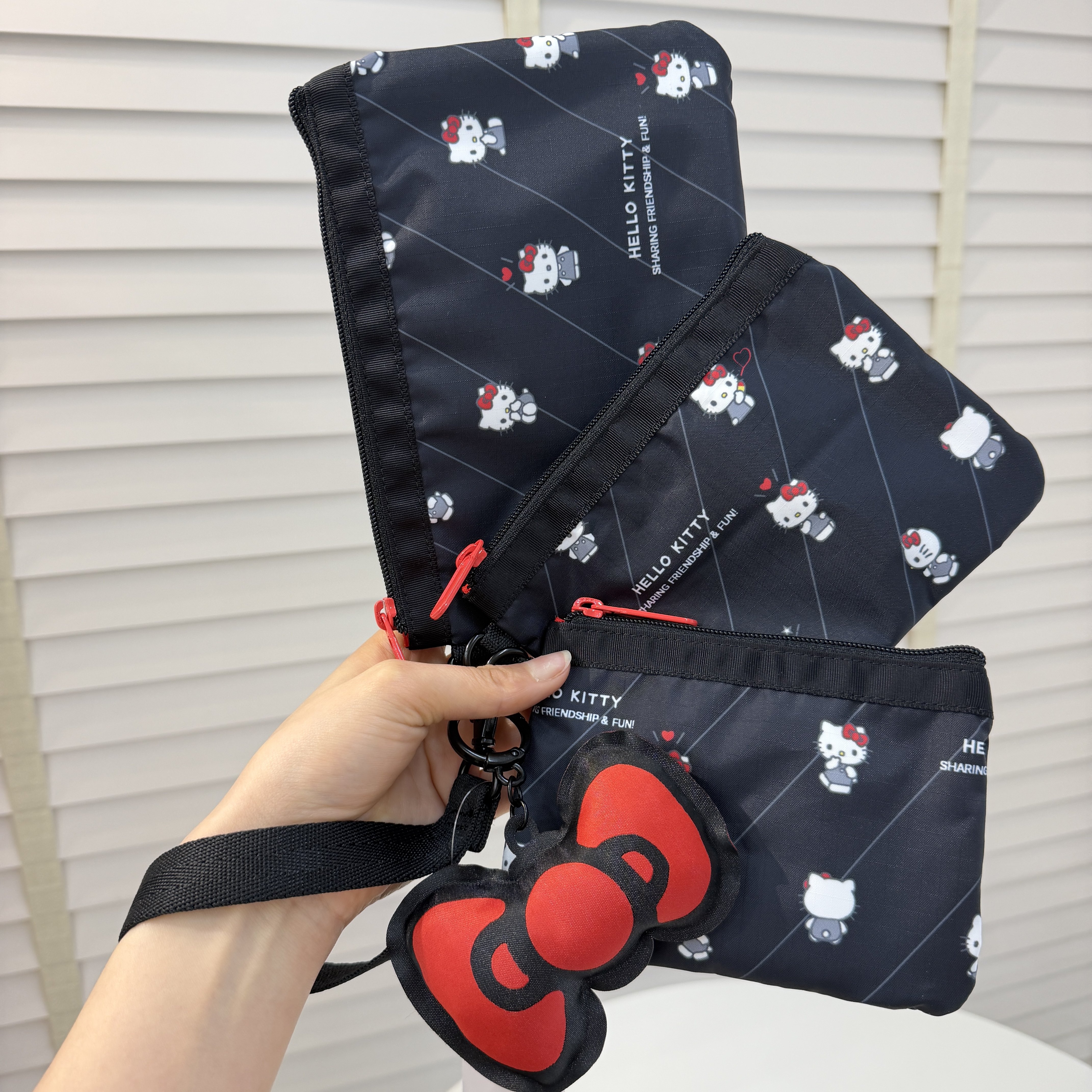 可爱卡通蝴蝶结小包包女潮流手机包方形小手包买菜散步包345黑色