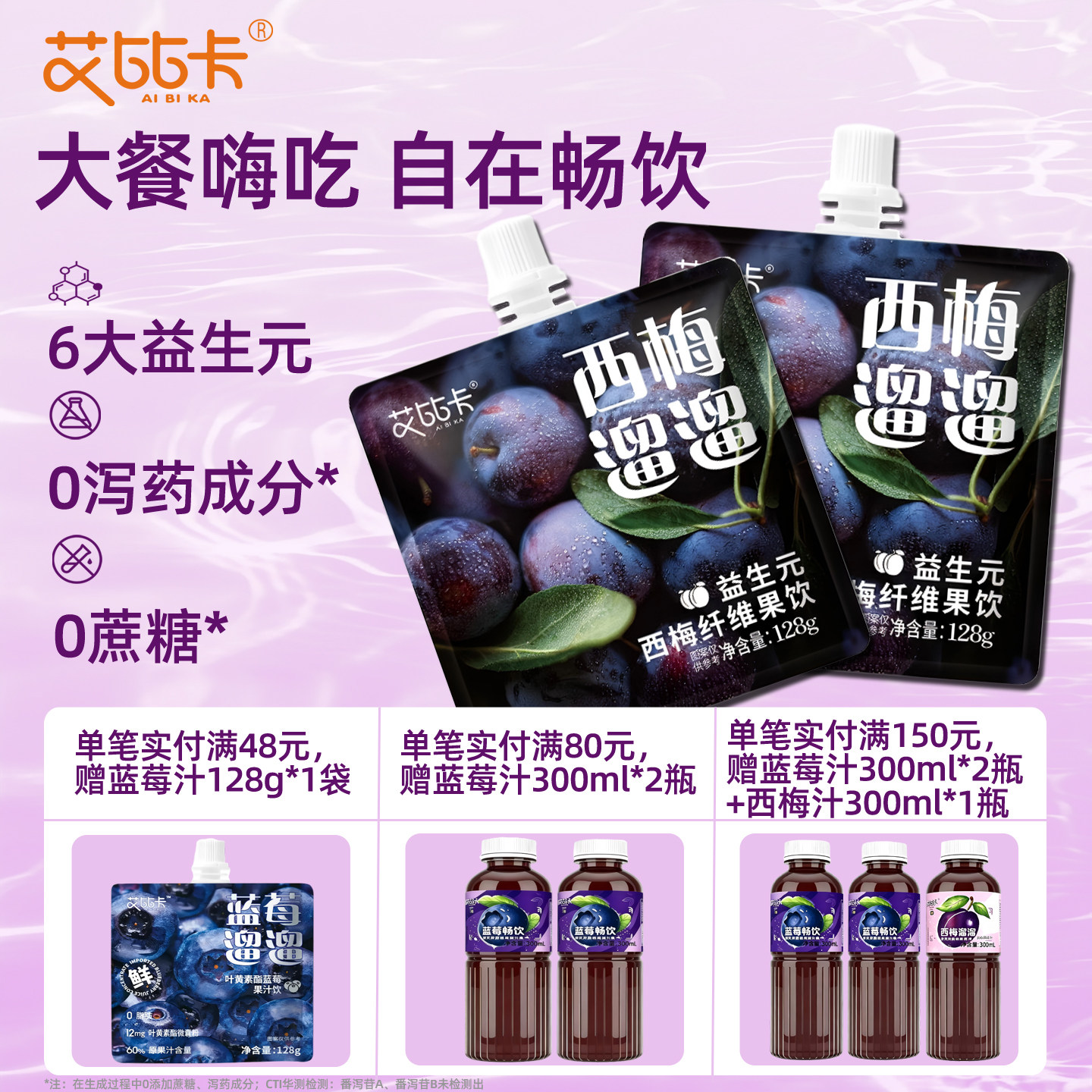 艾比卡西梅溜溜西梅汁益生元0脂肪膳食纤维大餐浓缩果汁便携128g