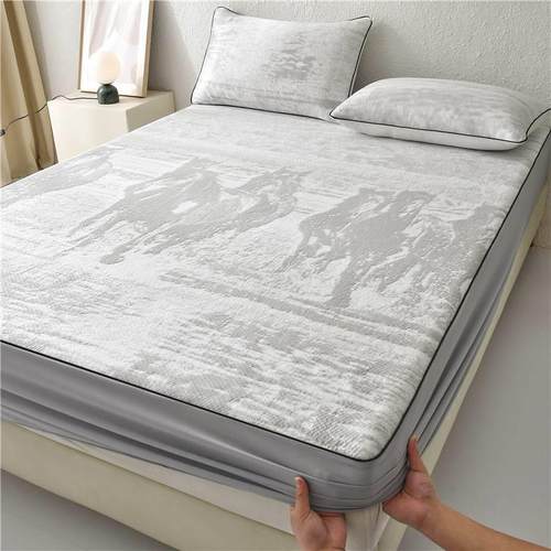 夏季轻奢%乙纶超冷感高分子提花冰豆豆床笠款凉席三件套凉