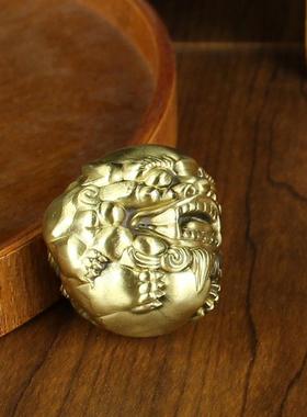 黄铜貔貅核桃手把件复古老人锻炼手指器具铜器纯铜貔貅一对手把件