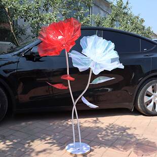 新款仿真幻彩丝网花罂粟花户外婚礼派对装饰橱窗摆设拍摄道具现货