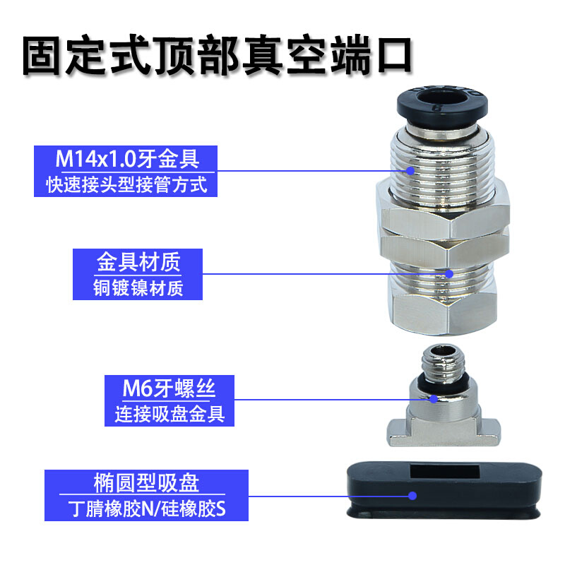 。J-WEU31/32-d4/5/6/8-10/20/30椭圆型真空吸盘组件固定式顶部进