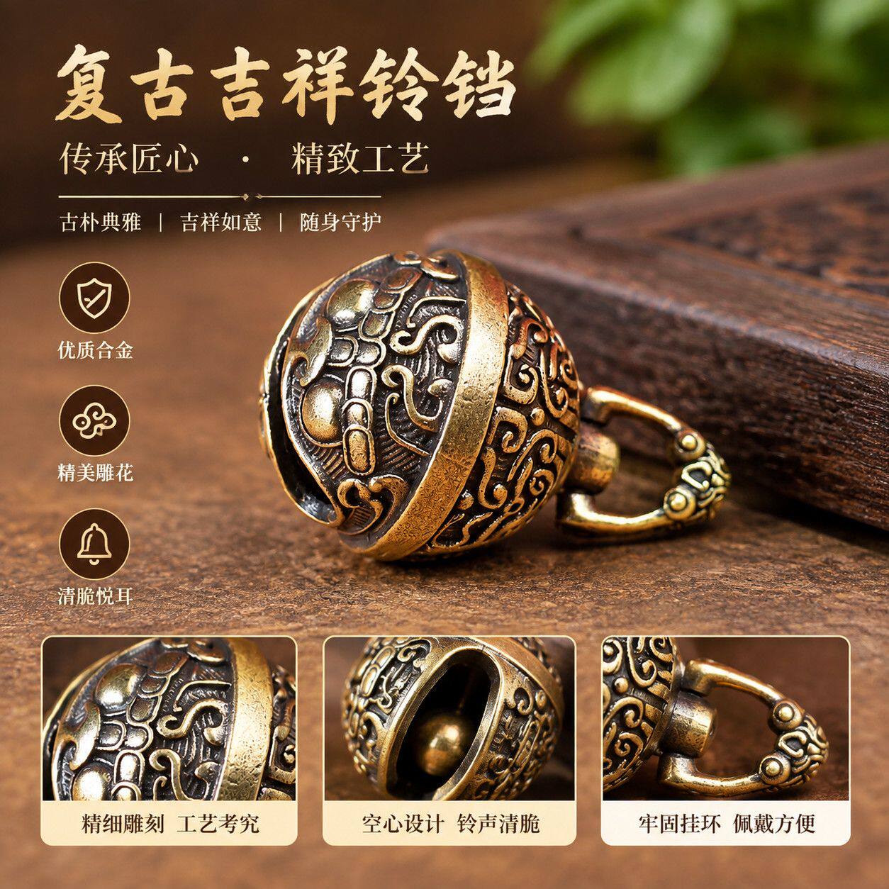 狗狗黄铜铃铛项圈手工编织可调节防脱泰迪金毛小中大型犬宠物脖圈