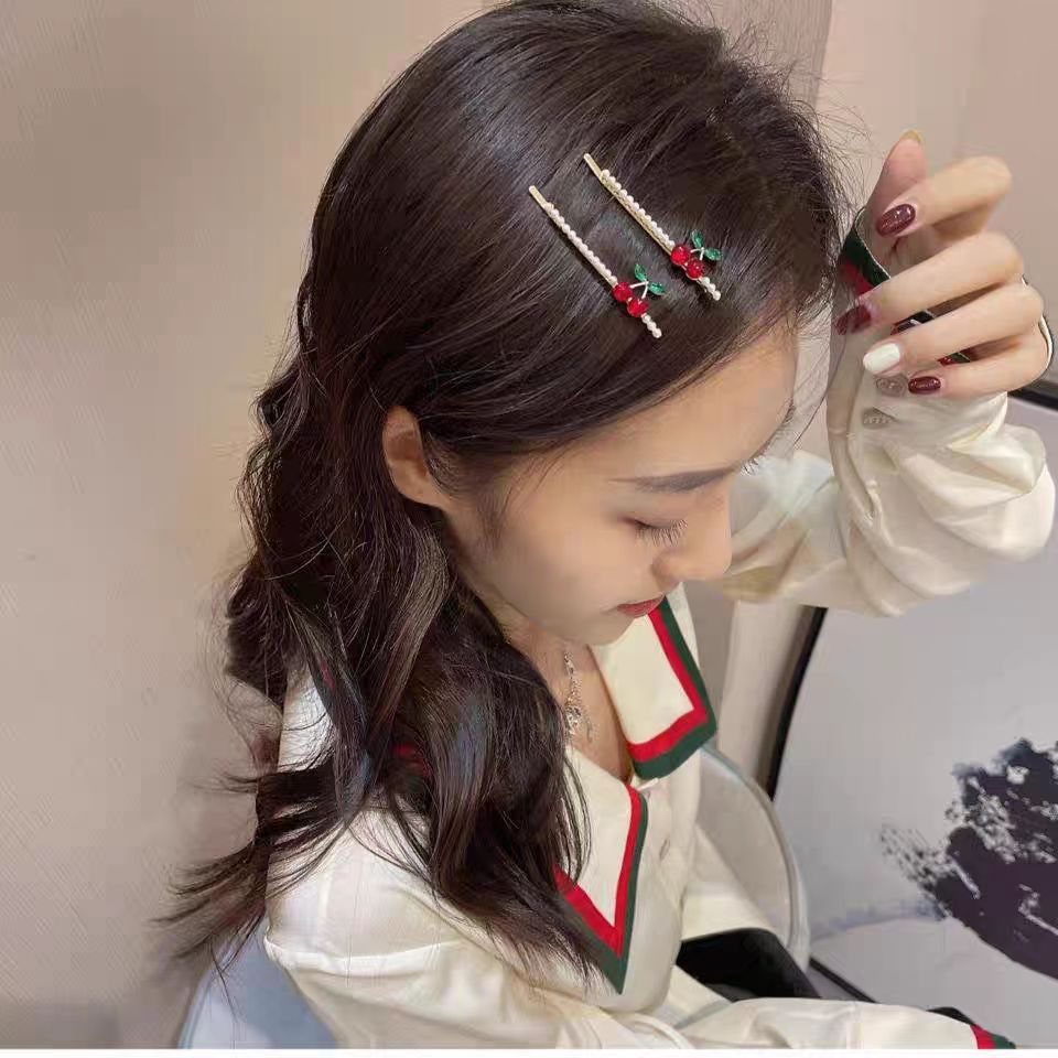 韩式新款樱桃侧边鸭嘴夹少女刘海顶夹可爱发卡发夹夹子