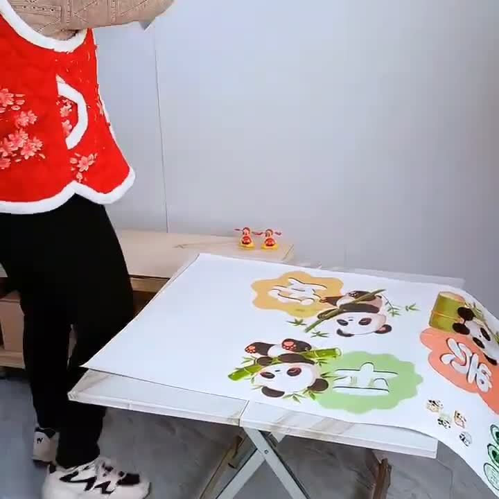 卧室房间门上墙面布置贴画自粘小图案小熊猫装饰墙贴遮丑补洞贴纸