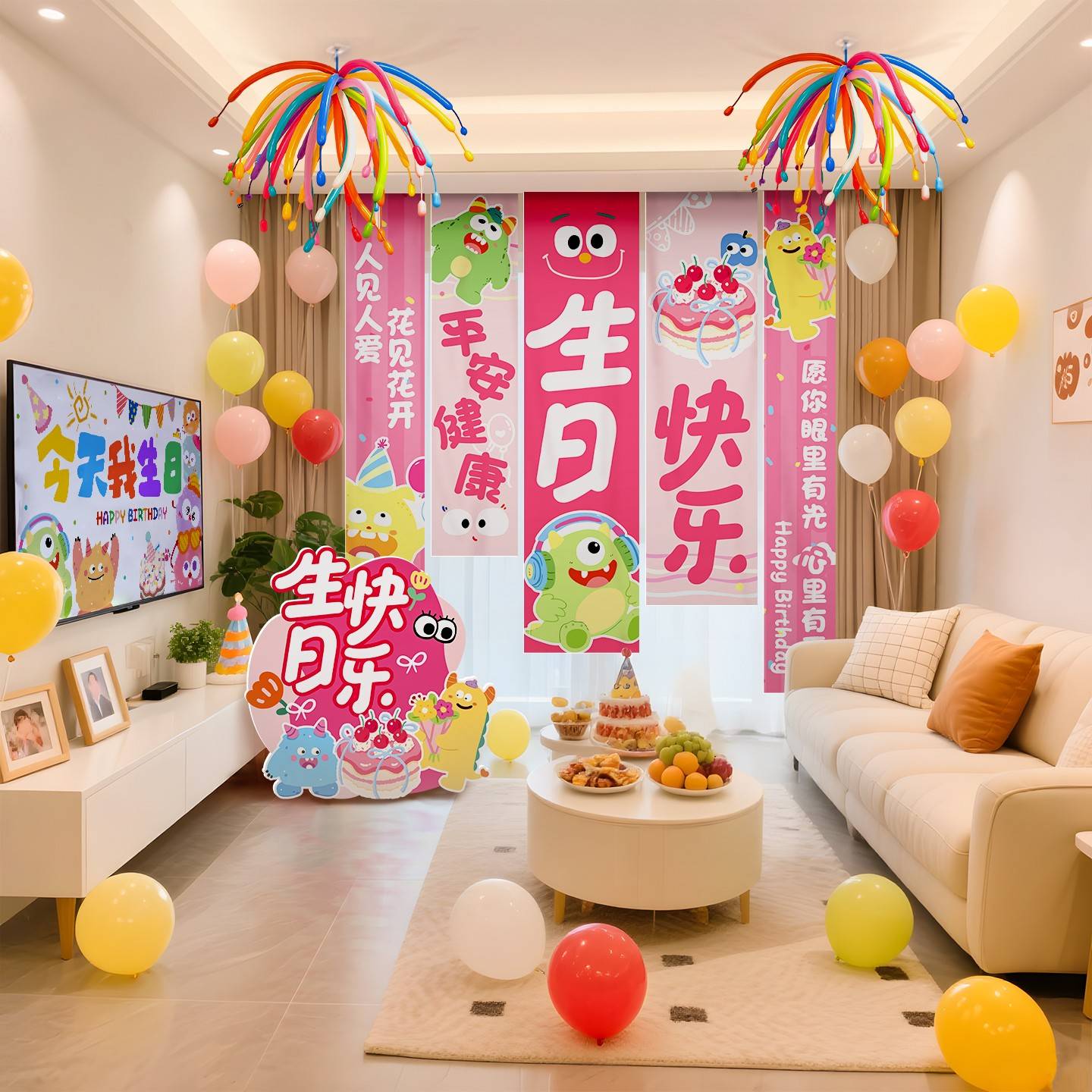 气女男孩生快幅乐家装饰场景布置日宝条宝在对拍照球氛无品牌/感