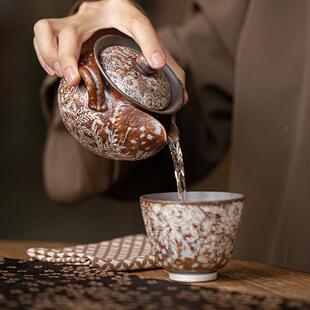 老岩泥粗夫茶具10980鎏泡茶壶壶功茶宝瓶 繁花手银壶抓碗陶 防盖