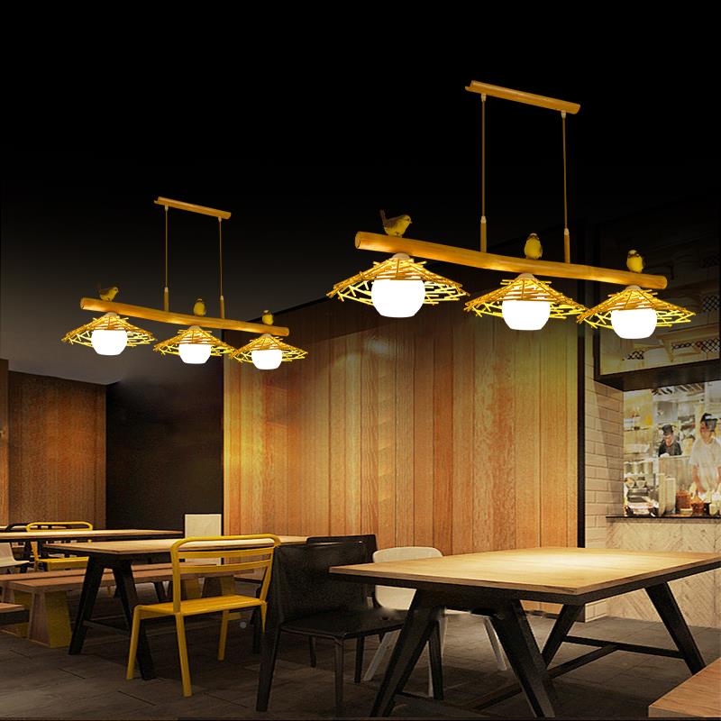 灯式餐厅吊简巢约代桌灯厅三中头餐灯饭厅台现创意05994鸟吧竹艺