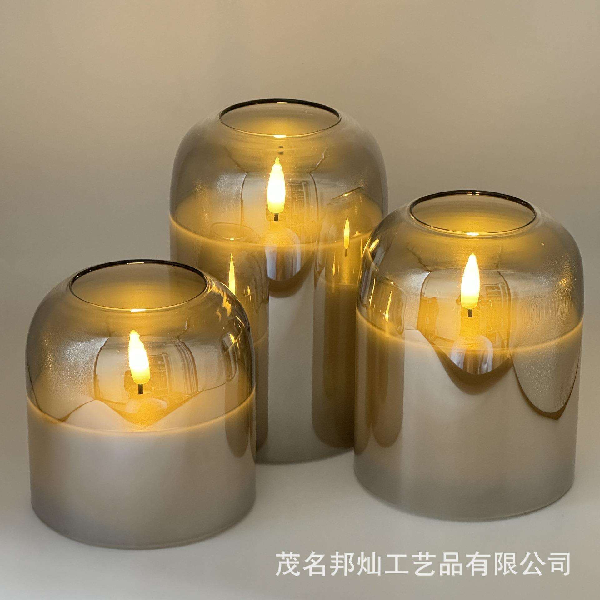 10cm圆囗玻璃蜡烛灯遥控玻璃蜡烛灯电子蜡烛缩口玻璃灯LED蜡烛