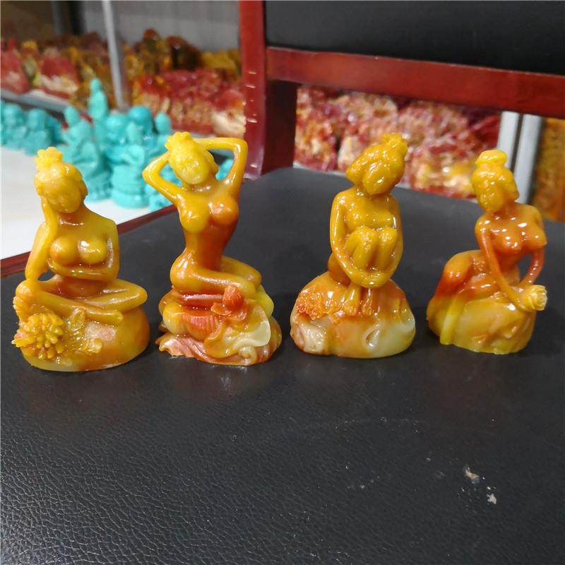 寿山石四大美女摆件雕刻裸美女摆件手把件创意工艺品汽车摆件