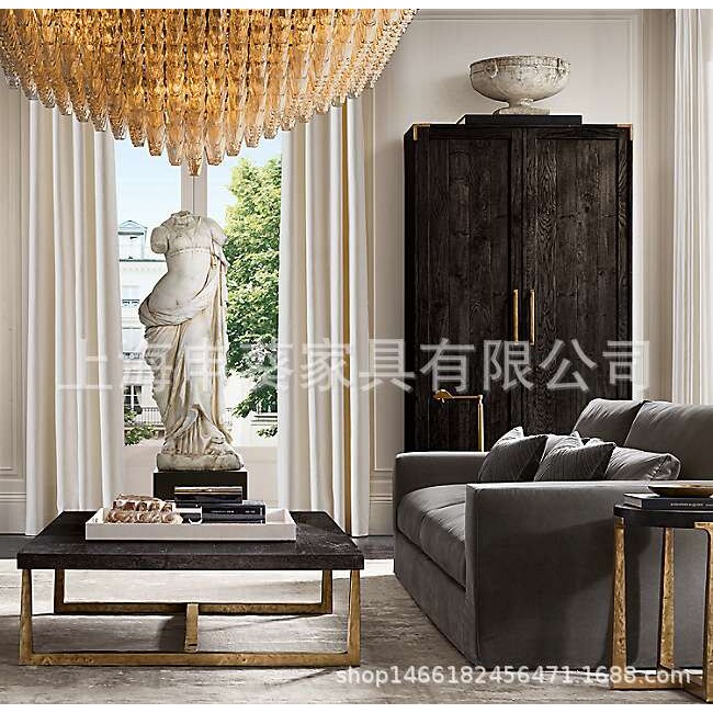 美式乡村简约实木轻奢餐柜橱柜复古经典双门储物柜餐厅别墅样板房