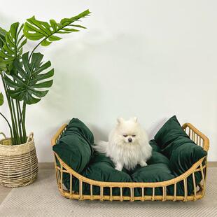 新款手工编织狗窝猫窝冬暖夏凉柳藤编狗床猫床四季通用可拆洗