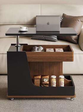fLE实木边几移动沙发边柜客厅简约小推车多功能升降岩板茶几新款