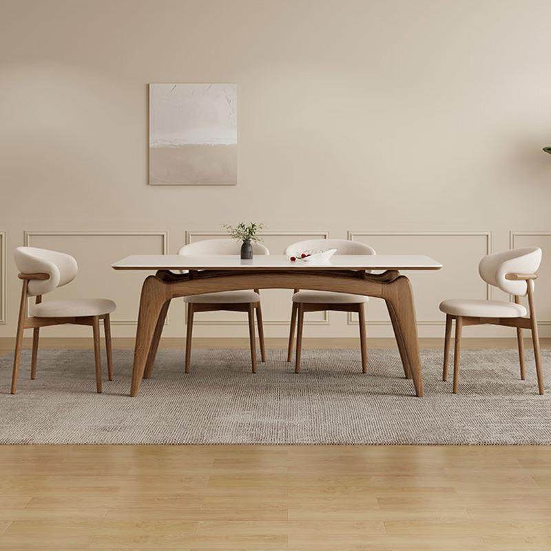 北欧实木岩板餐桌现代小户型白蜡木长方形白色岩板吃饭餐桌椅组合