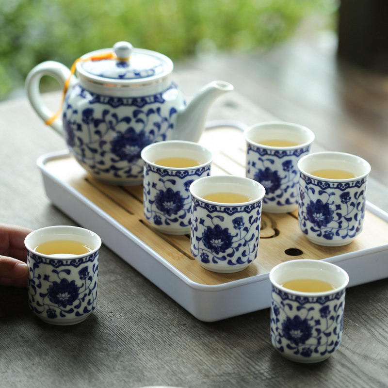 青花陶瓷茶壶带陶瓷过滤网内胆大容量家用单壶泡茶器茶具杯子套装