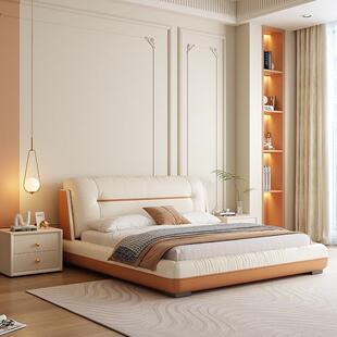奶油风布艺床双人床实木床简约简约小户型主卧轻奢科技布床婚床