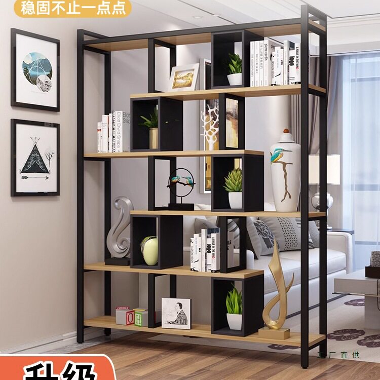 简约书架落地置物架客厅收纳储物隔断柜书柜办公室铁艺展示博古架