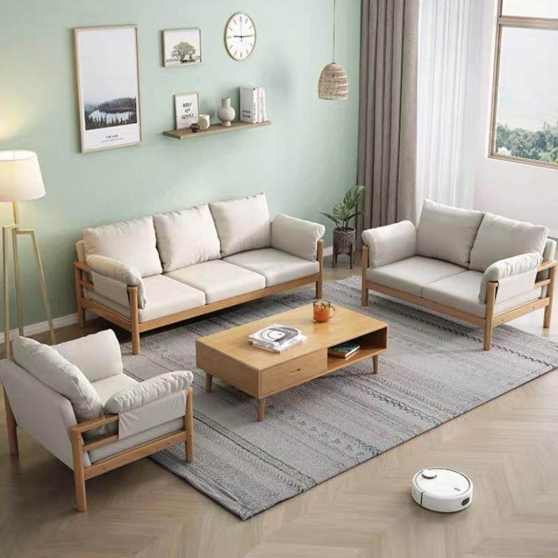 北欧风实木沙发小户型棉麻布艺客厅现代简约三人双人原木沙发