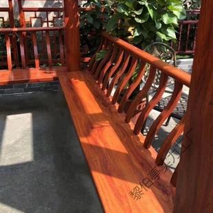 美人靠仿古中式户外防腐木吴王靠碳化长条实木亭子靠背椅子