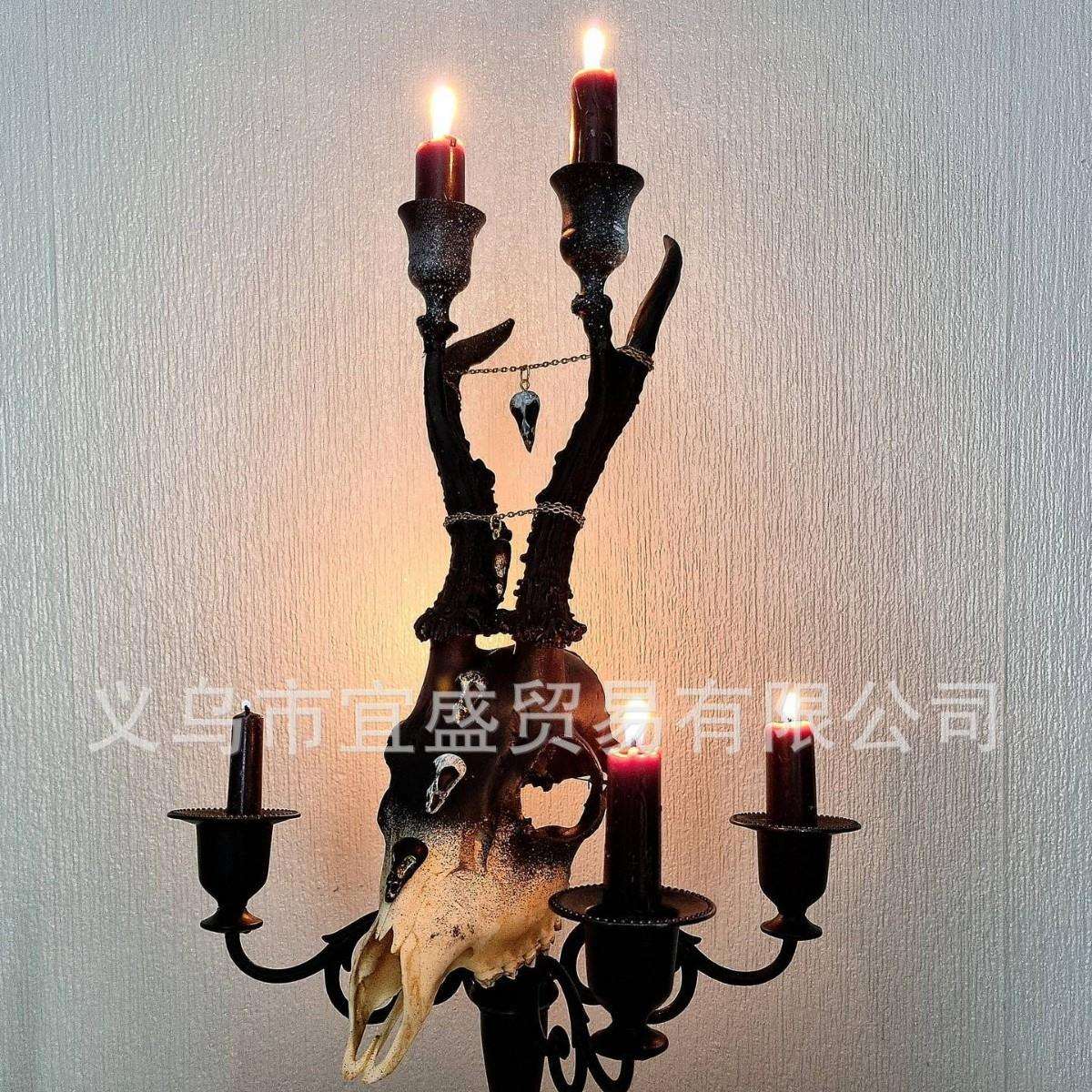 牛头烛台装饰品摆件家居牛头创意装修设计庭院烛台牛牛头树脂
