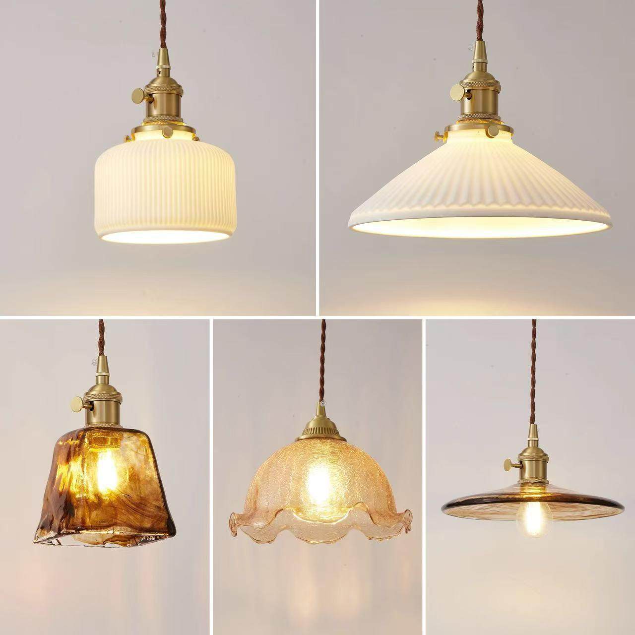 卧室床头全铜吊灯美式复古琥珀玻璃餐厅吧台氛围灯玄关过道长线