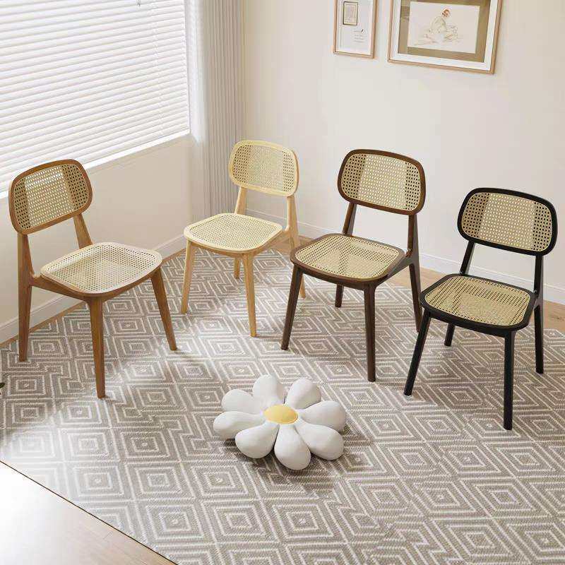 实木藤编餐椅家用简约现代靠背椅子北欧原木风书桌凳子餐桌休闲椅