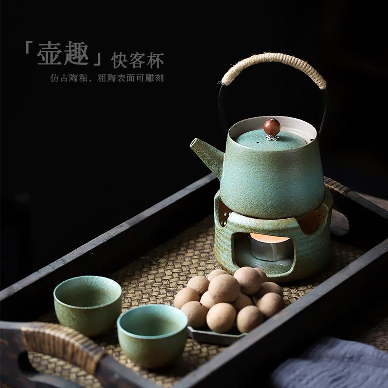 中式提梁壶茶具套装家用陶瓷煮茶壶茶炉温茶组蜡烛加热茶壶泡茶器